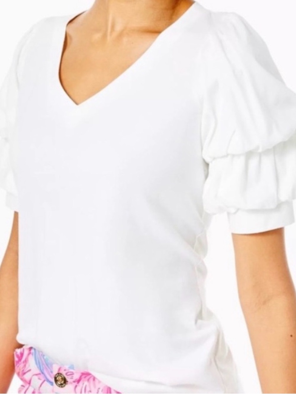 NWT Lilly Pulitzer Dicola White V-Neck Puff Sleeve Top